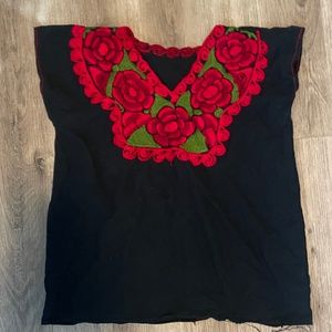 Black cotton shirt with red embroidery